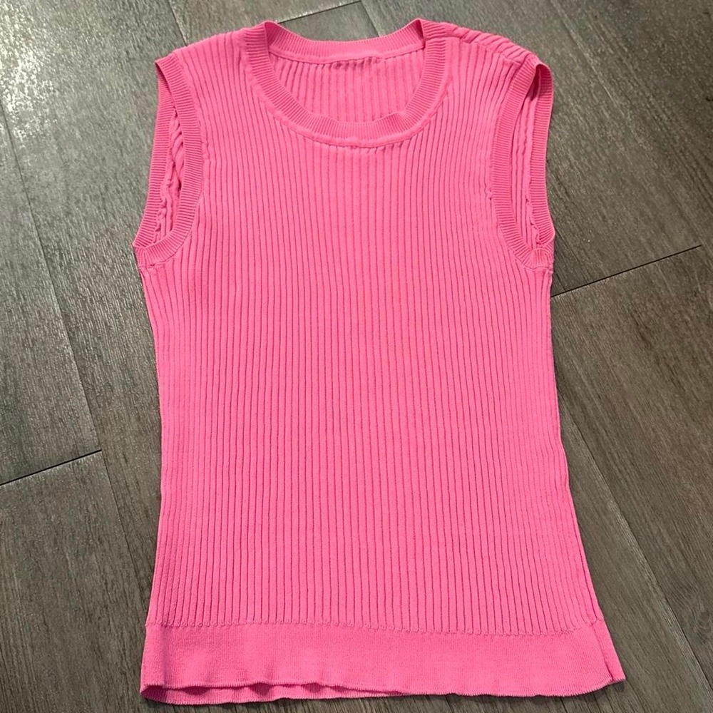 Y2K preppy Bubble gum Pink‎ ribbed tank top size small